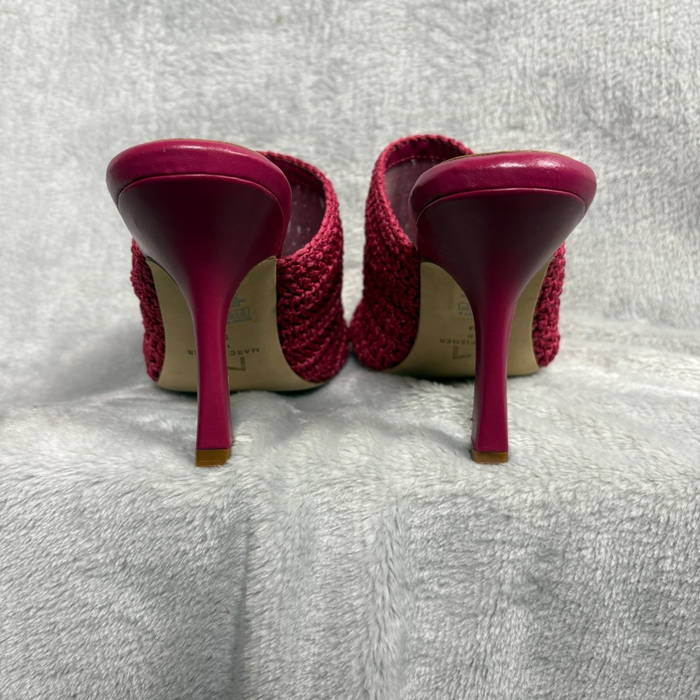 Marc Fisher Dako Heeled Sandals 9M Fuchsia Pink Crochet Square Toe‎ Heeled Mules - Picture 6 of 8